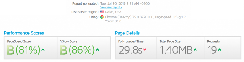 Before Page Speed Optimization: 29.8 Seconds To Fully Loaded Time.